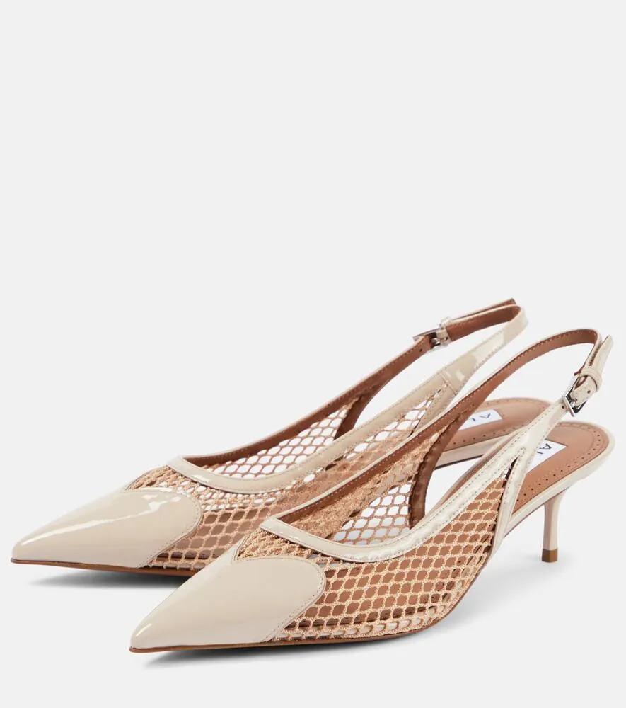 Alaia Le C√Ö¬ìur fishnet leather slingback pumps