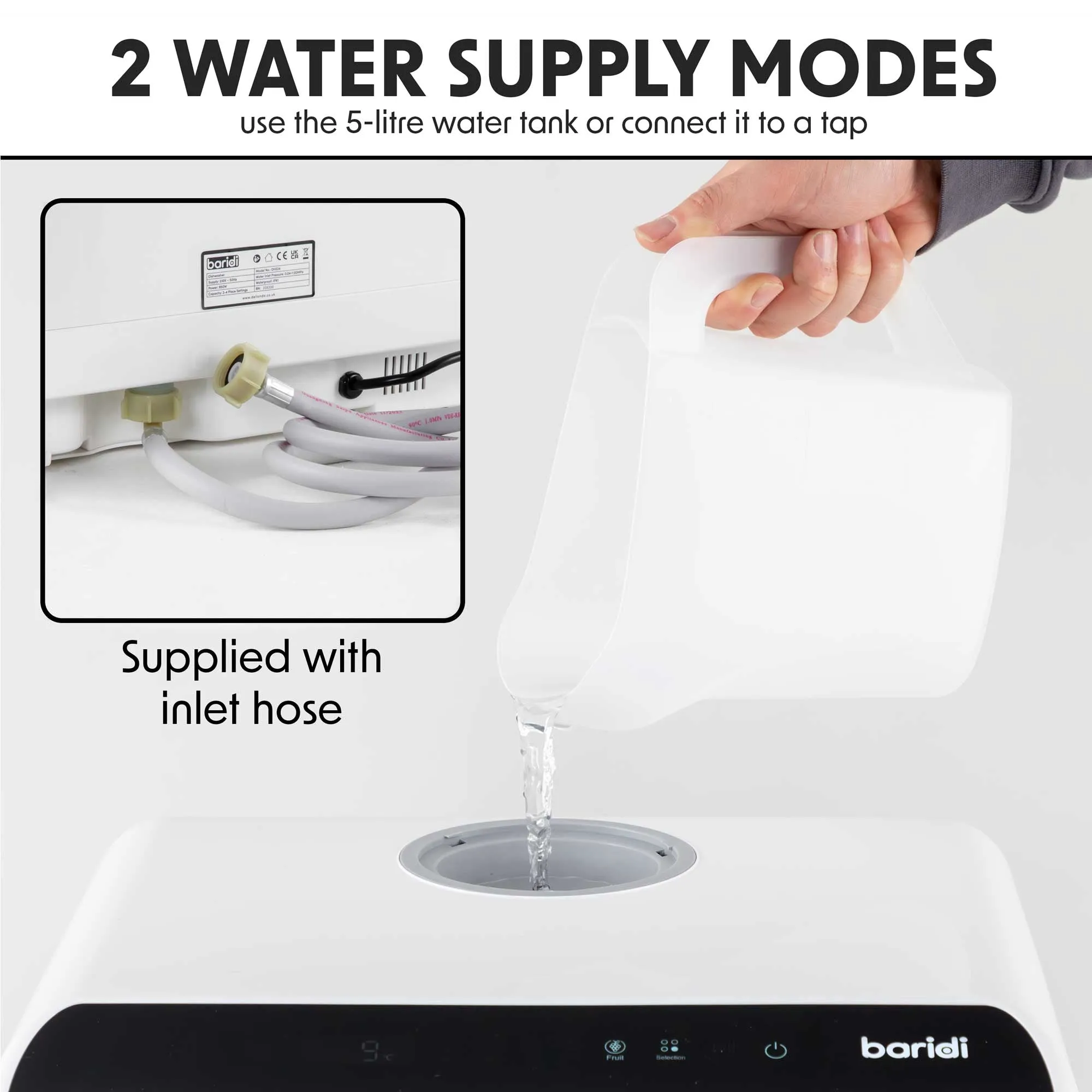 Baridi Mini Portable Tabletop 5L Dishwasher with 2-4 Place Settings, 5 Wash Functions - DH224A