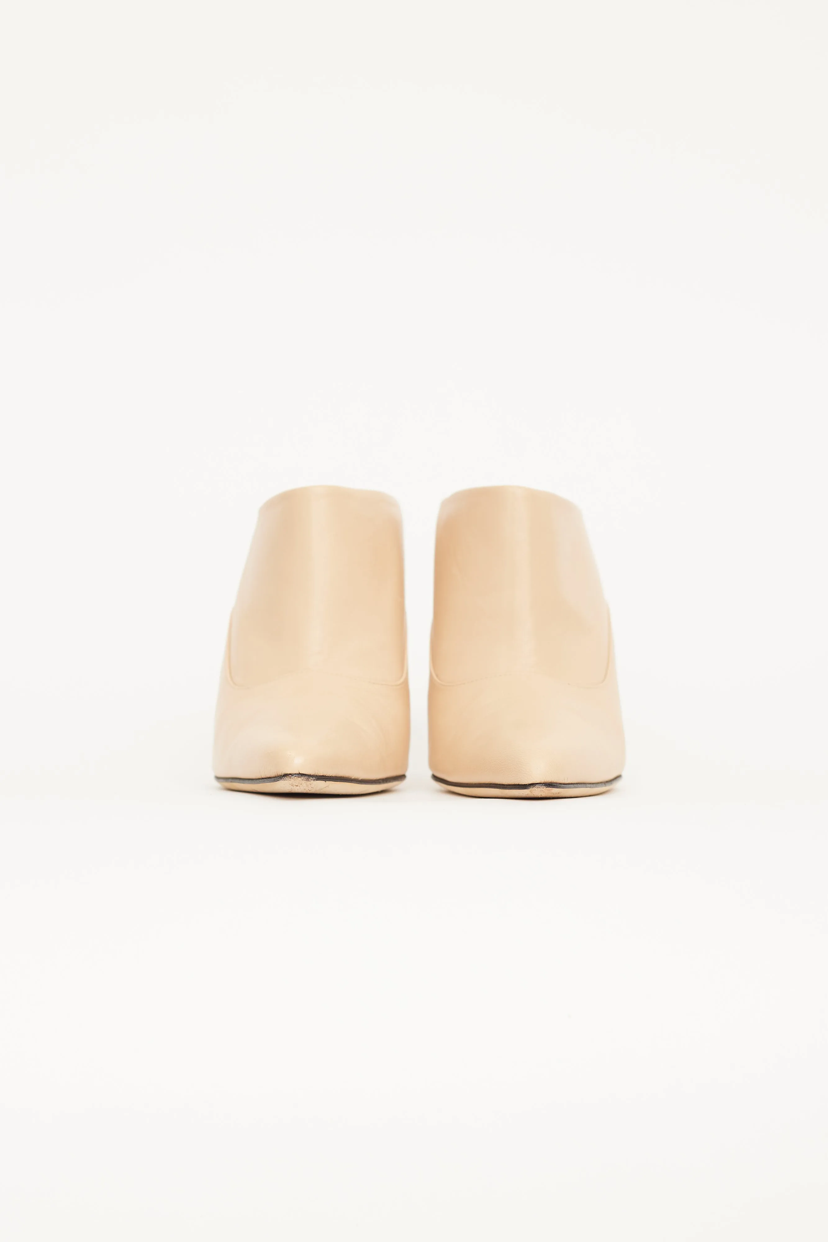 Beige Leather Pointed Toe Mule