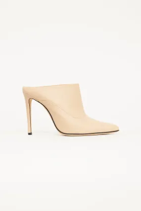 Beige Leather Pointed Toe Mule