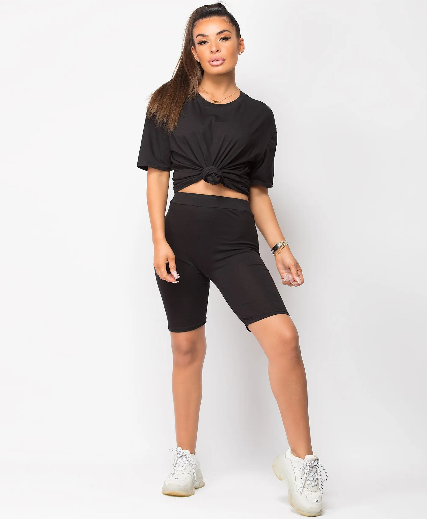 Black Cycling Short & T-Shirt Co Ord Loungewear Set