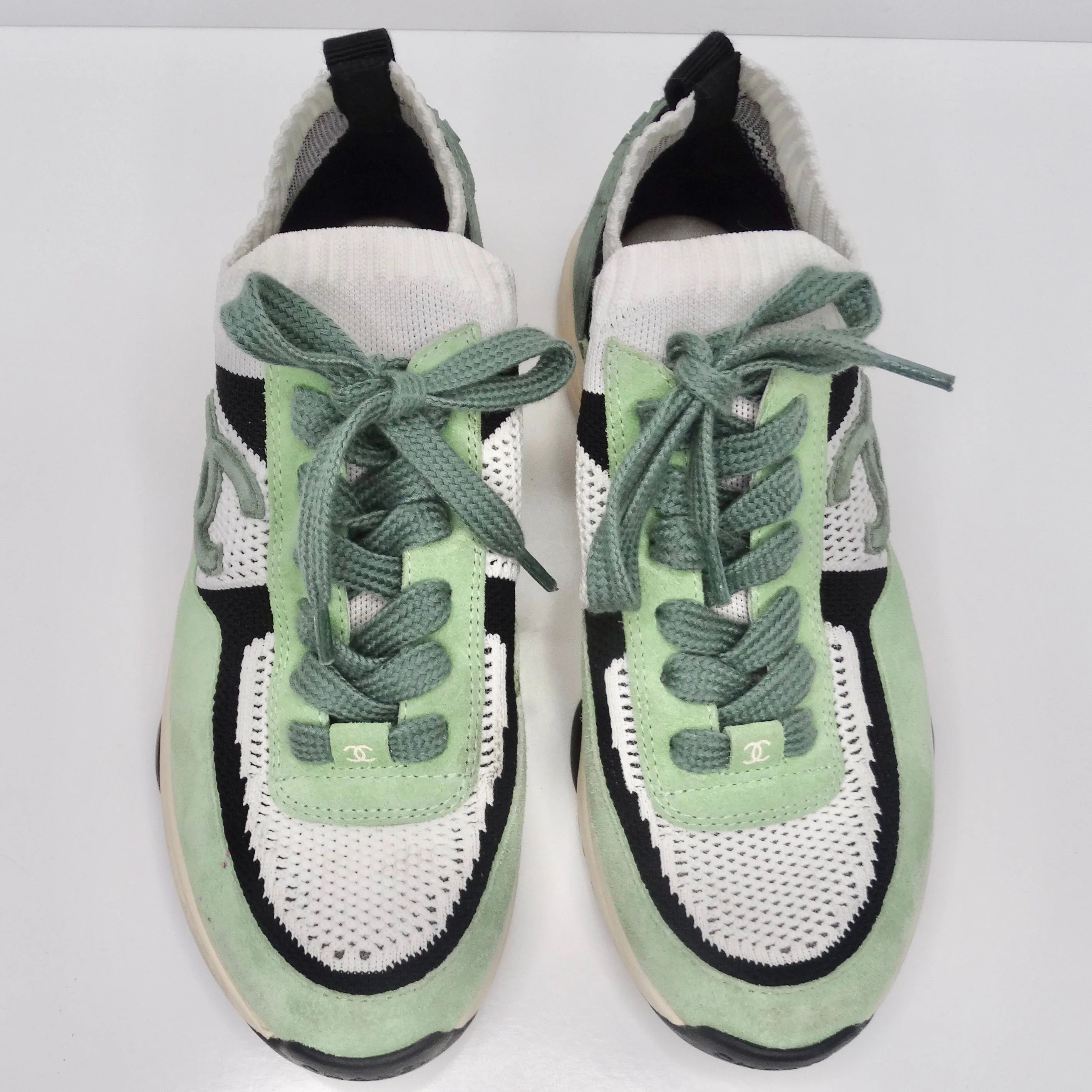 Chanel CC Green Knit Trainers