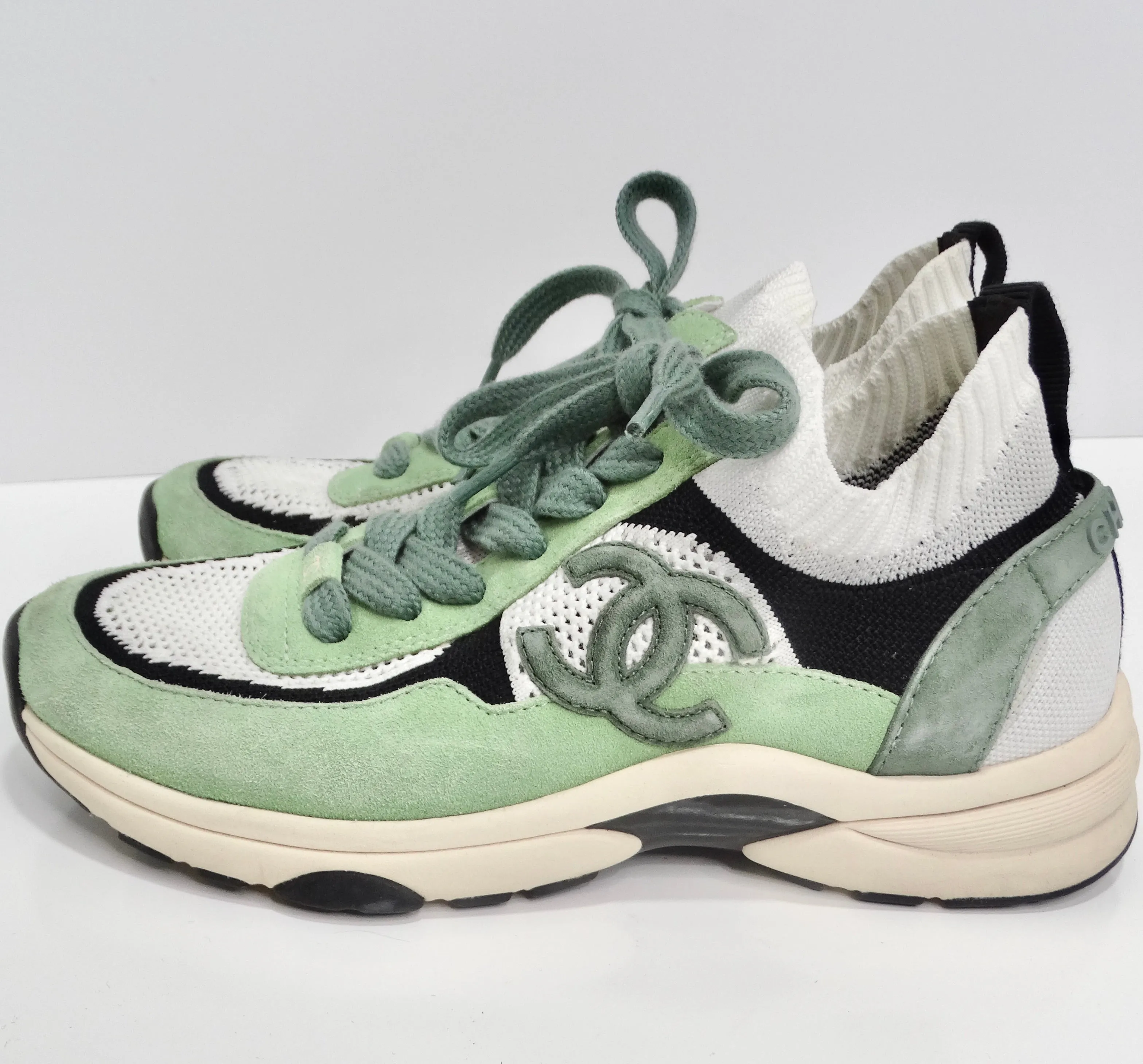 Chanel CC Green Knit Trainers