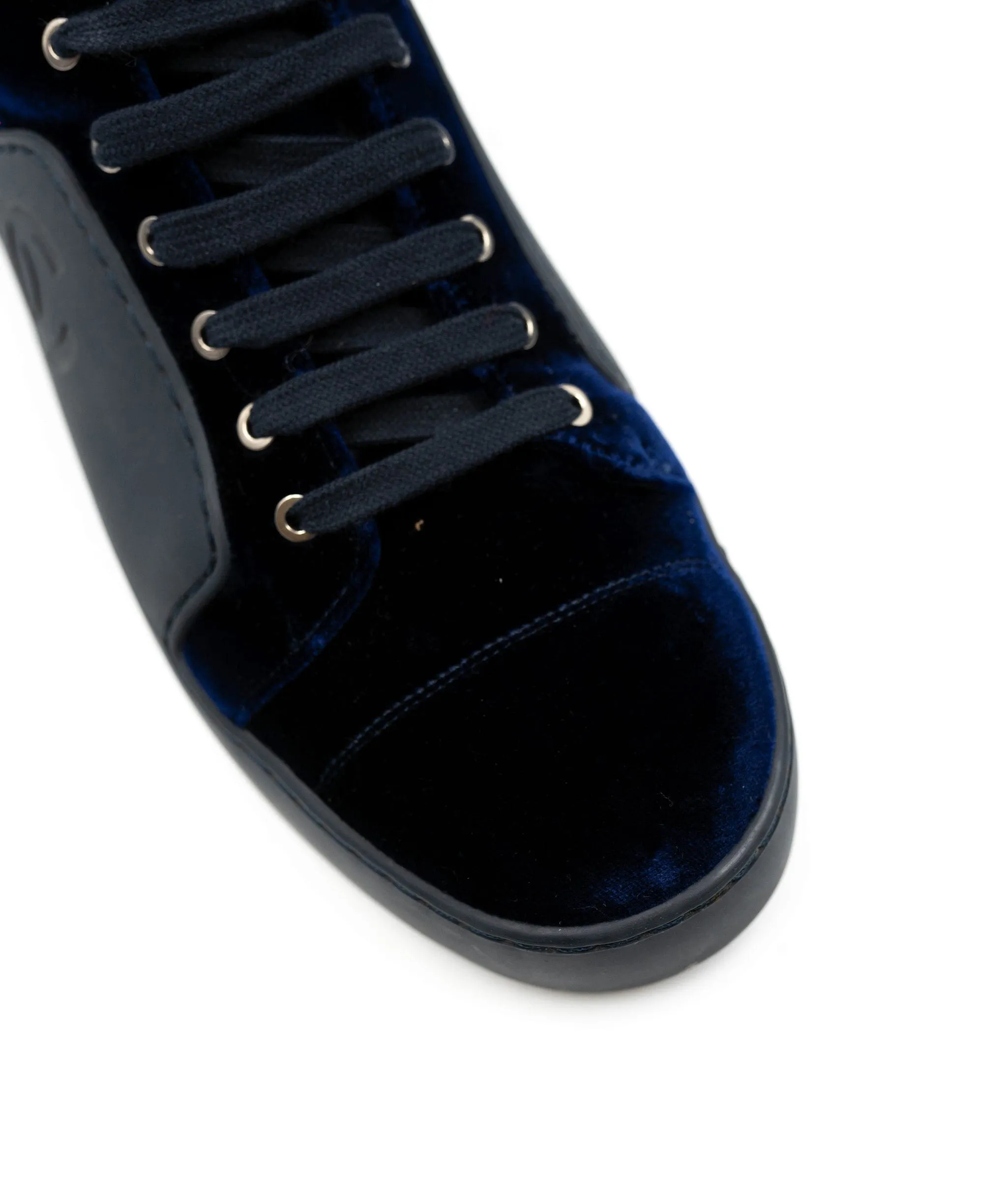 Chanel Navy Velvet/Leather Trainers Size 40.5