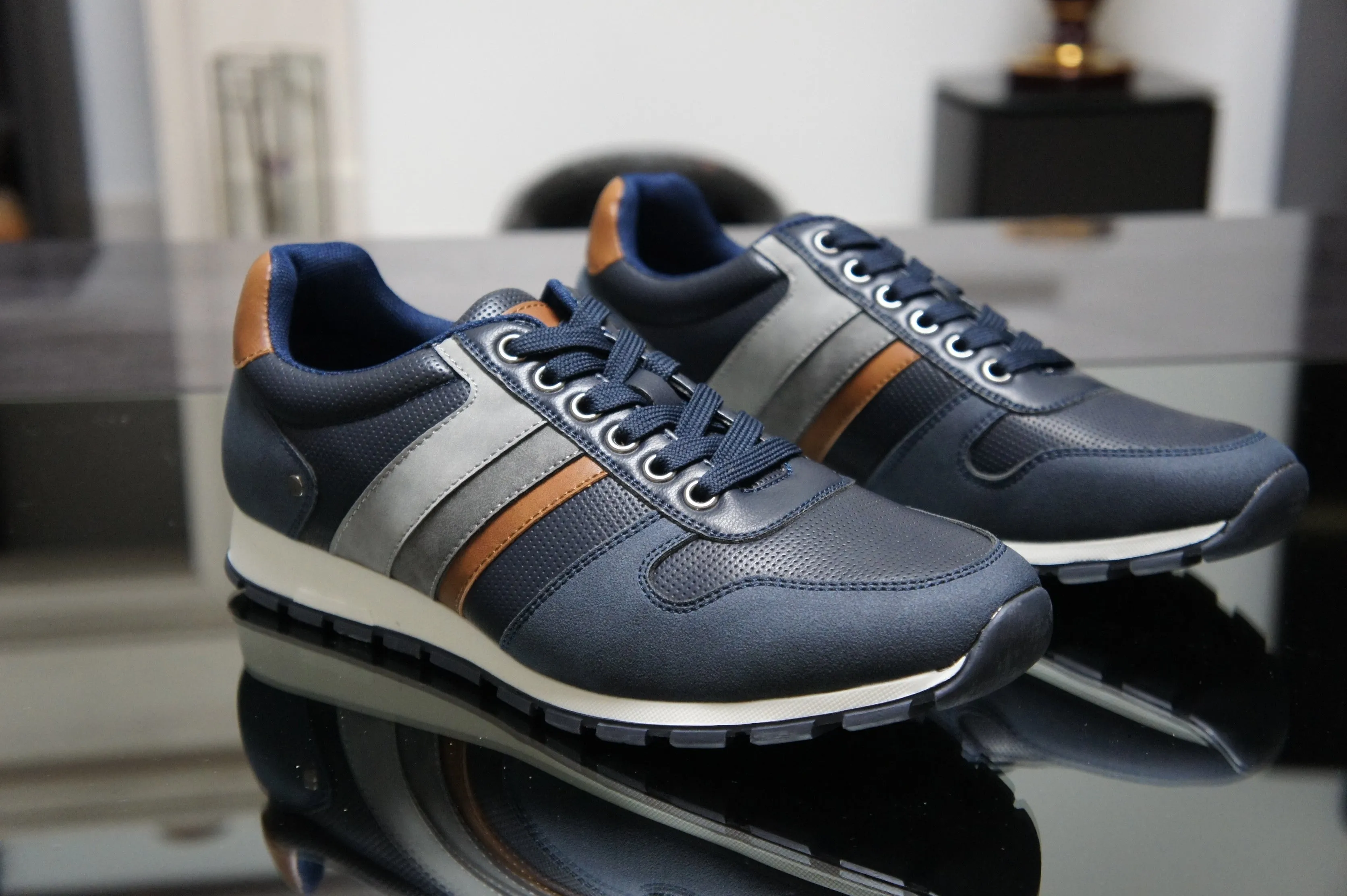 Classic Smart Casual Comfortable Low-Top Sneakers Trainers for Men A2192 Navy