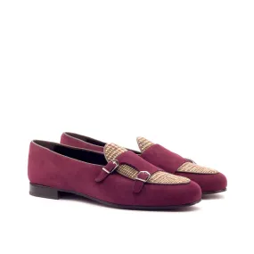 DapperFam Rialto in Wine / Tweed / Dark Brown Men's Suede & Sartorial & Italian Leather Monk Slipper