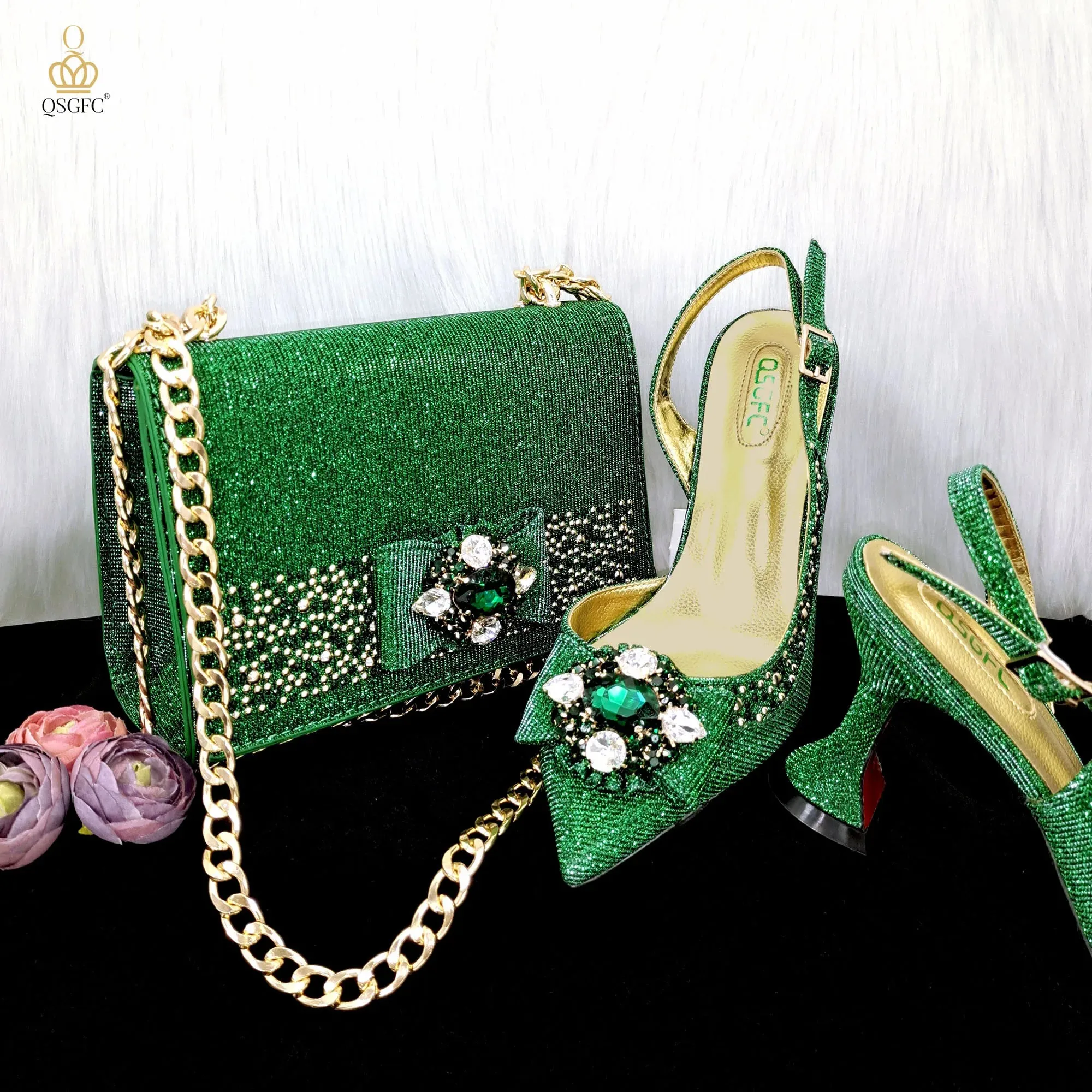 Elegant Set Pointed Toe Shoes And Bag Set