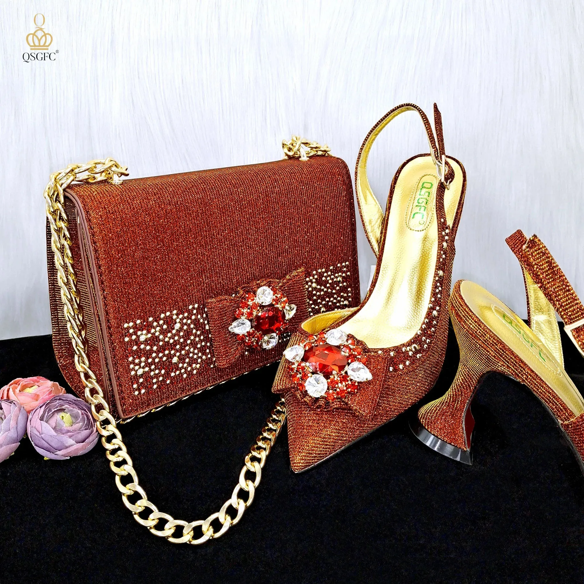 Elegant Set Pointed Toe Shoes And Bag Set