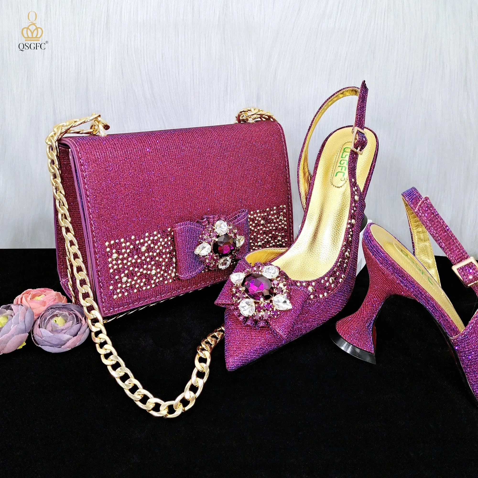 Elegant Set Pointed Toe Shoes And Bag Set