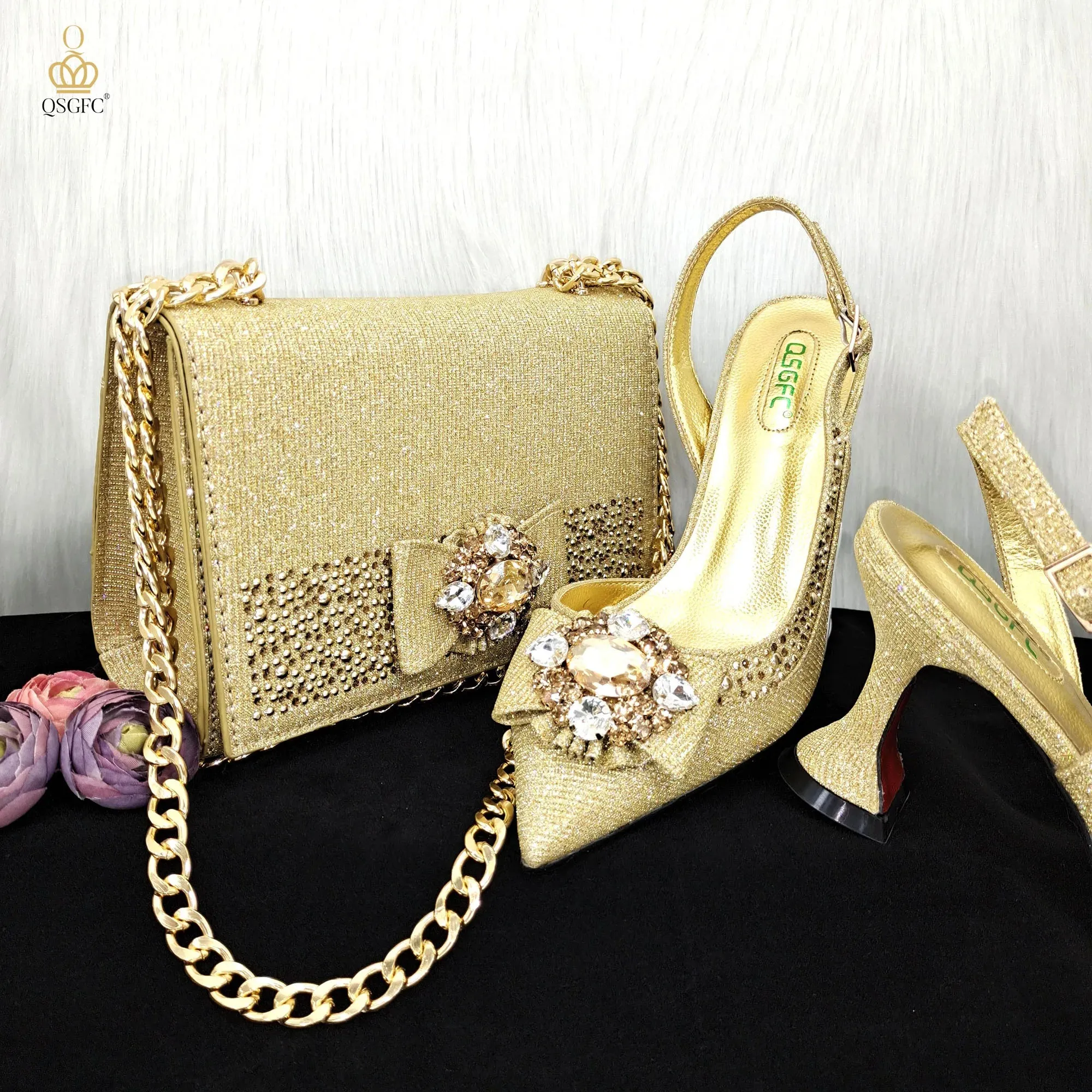 Elegant Set Pointed Toe Shoes And Bag Set