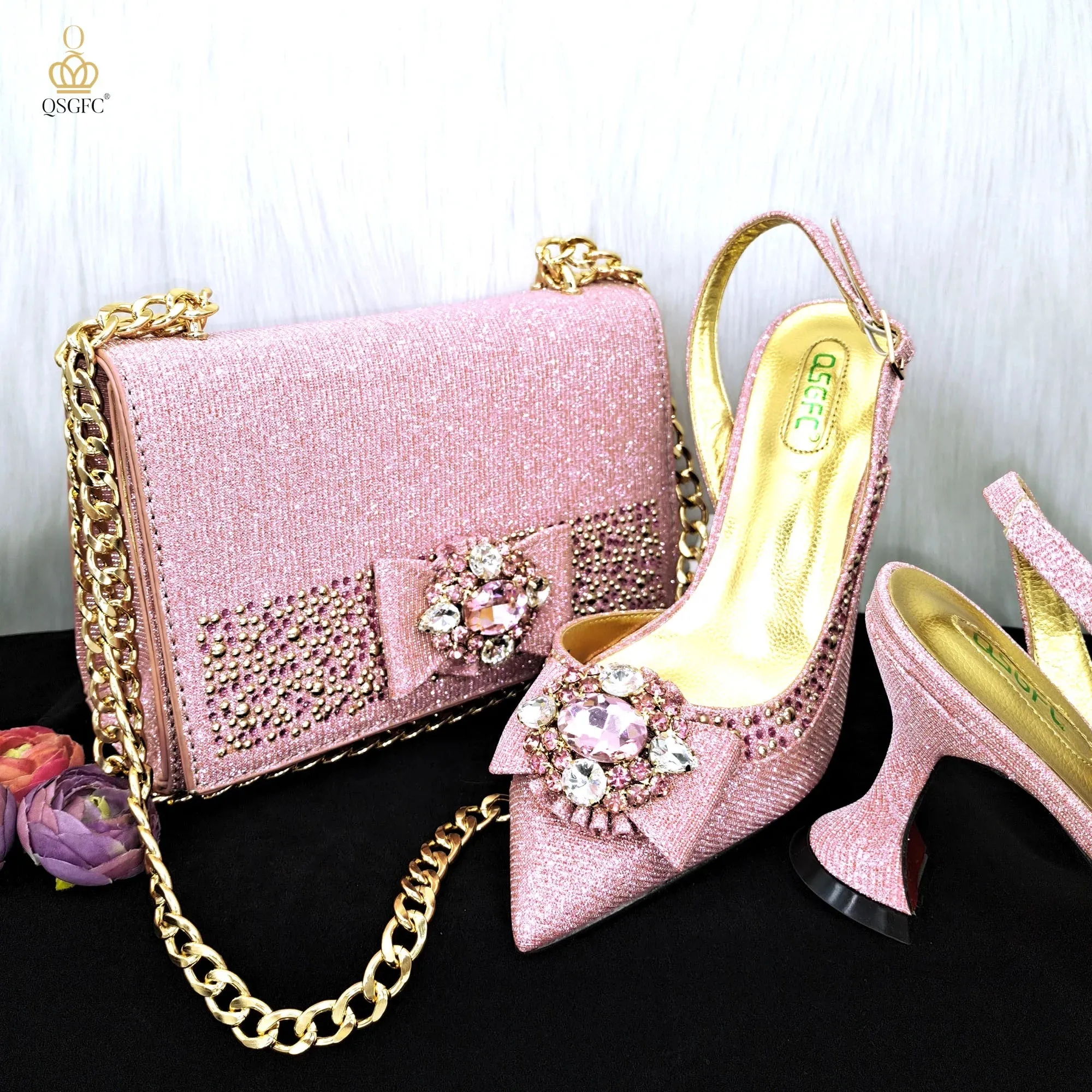 Elegant Set Pointed Toe Shoes And Bag Set