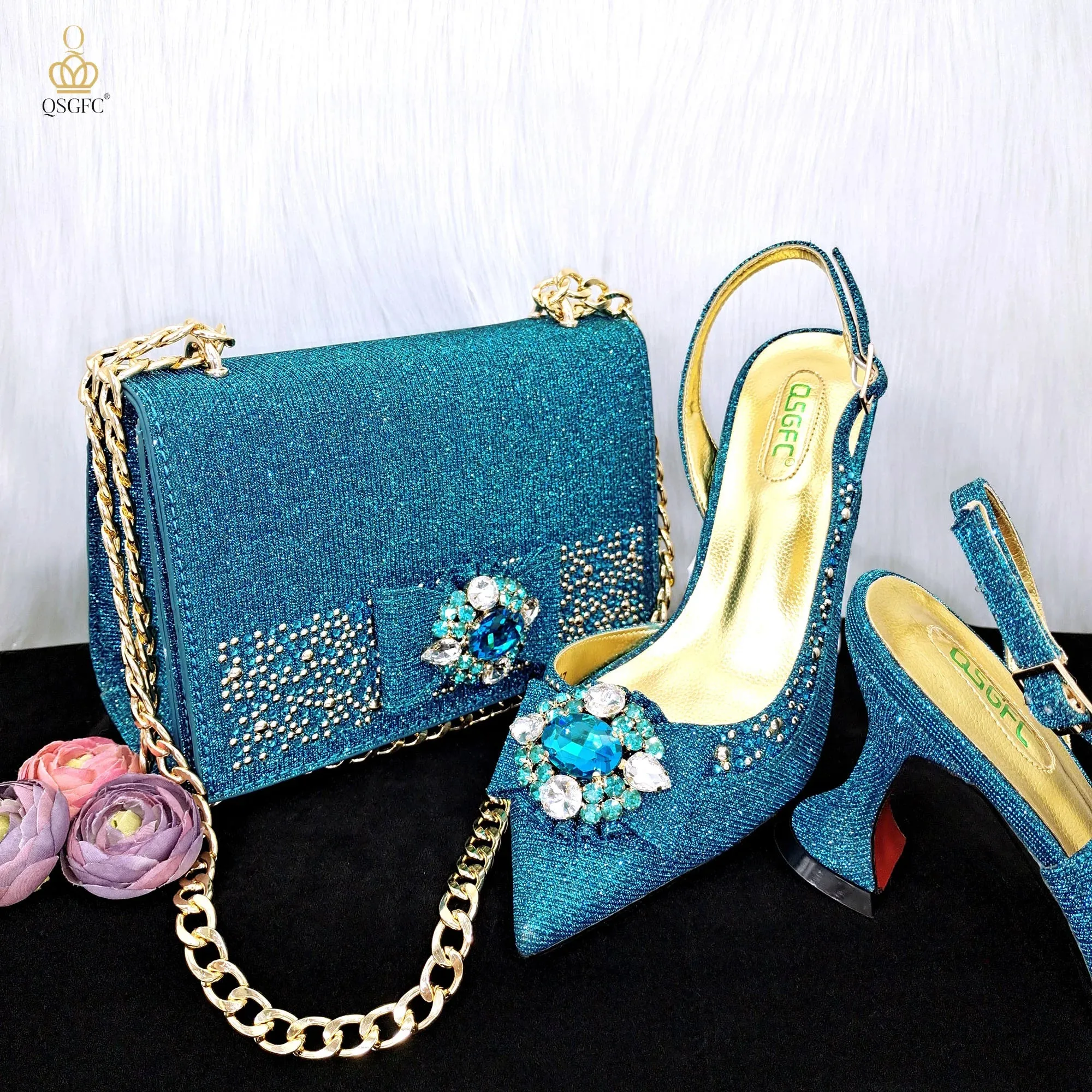 Elegant Set Pointed Toe Shoes And Bag Set