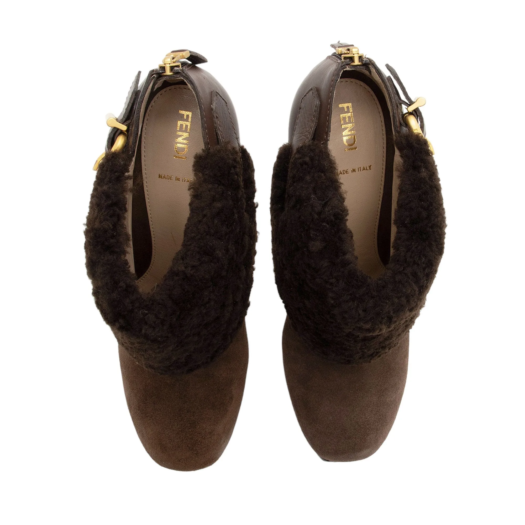 Fendi Suede Shearling Platform Ankle Boots - Size 9.5 / 39.5 (SHF-iHQvwi)