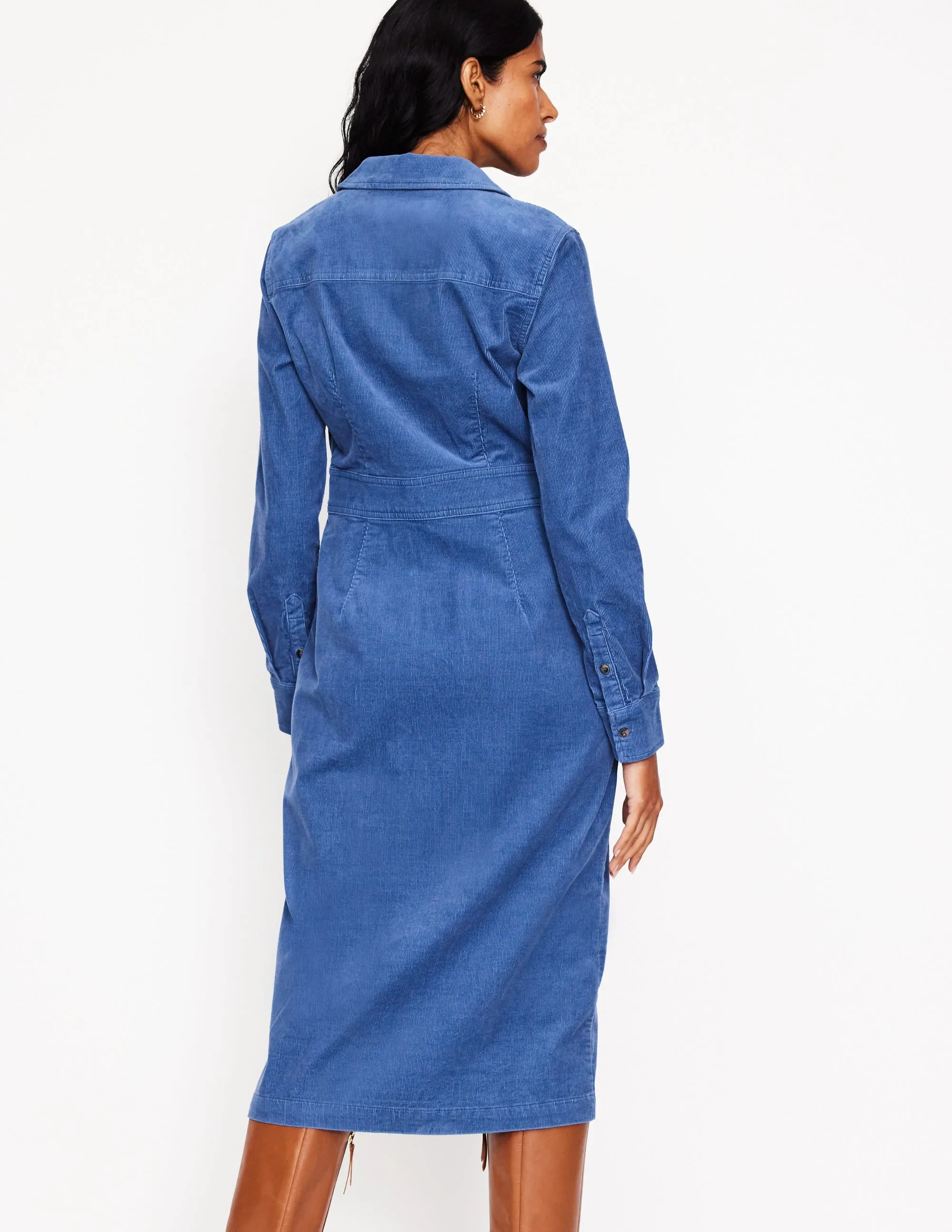 Flora Cord Midi Shirt Dress-True Navy
