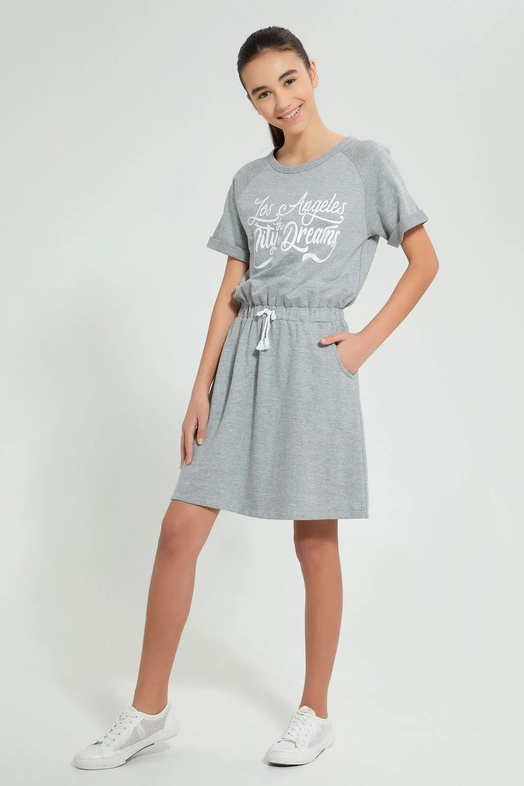 Grey Printed Sporty Knitted Dress
