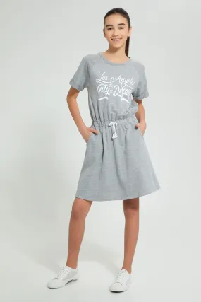 Grey Printed Sporty Knitted Dress