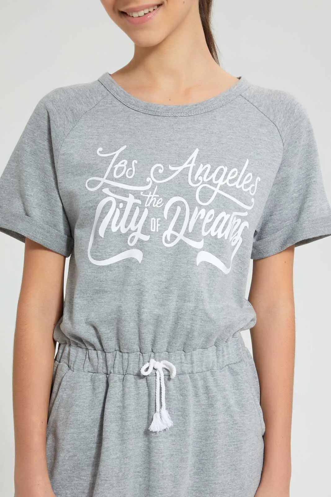 Grey Printed Sporty Knitted Dress