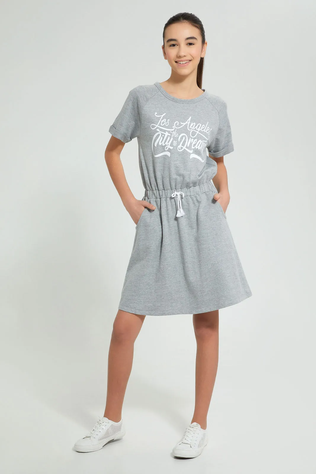 Grey Printed Sporty Knitted Dress