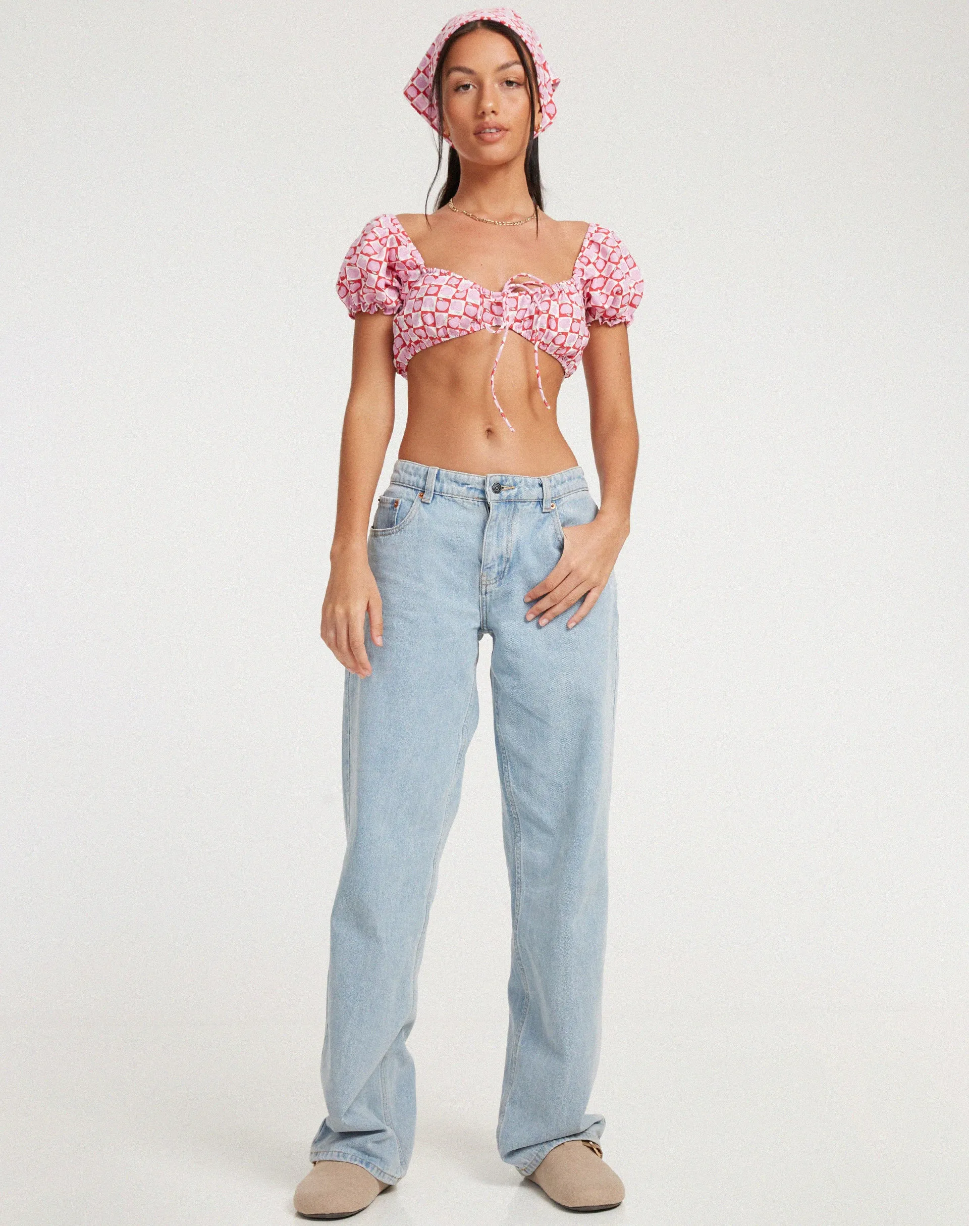 Haenji Crop Top in Apple Check Blush Red
