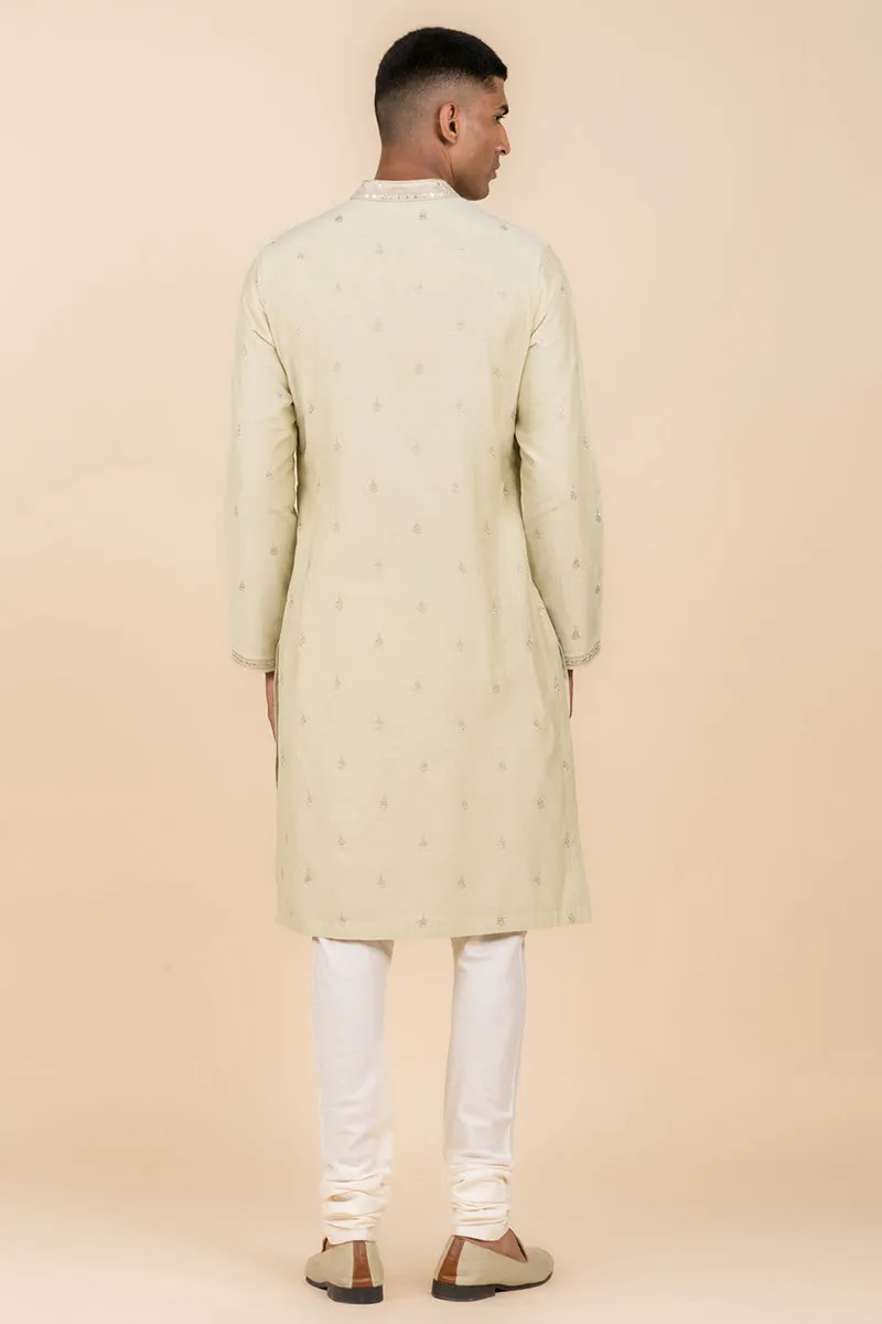 Light Green Embroidered Cotton Silk Kurta Set