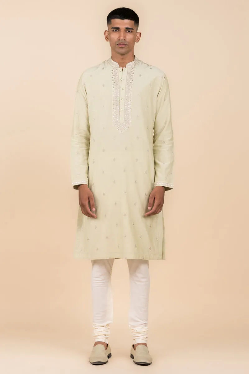 Light Green Embroidered Cotton Silk Kurta Set