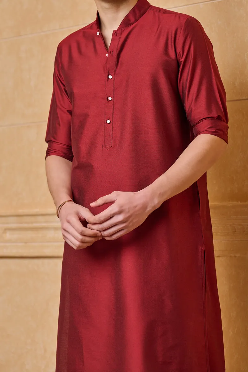 Maroon Zero Point Collar Single Kurta