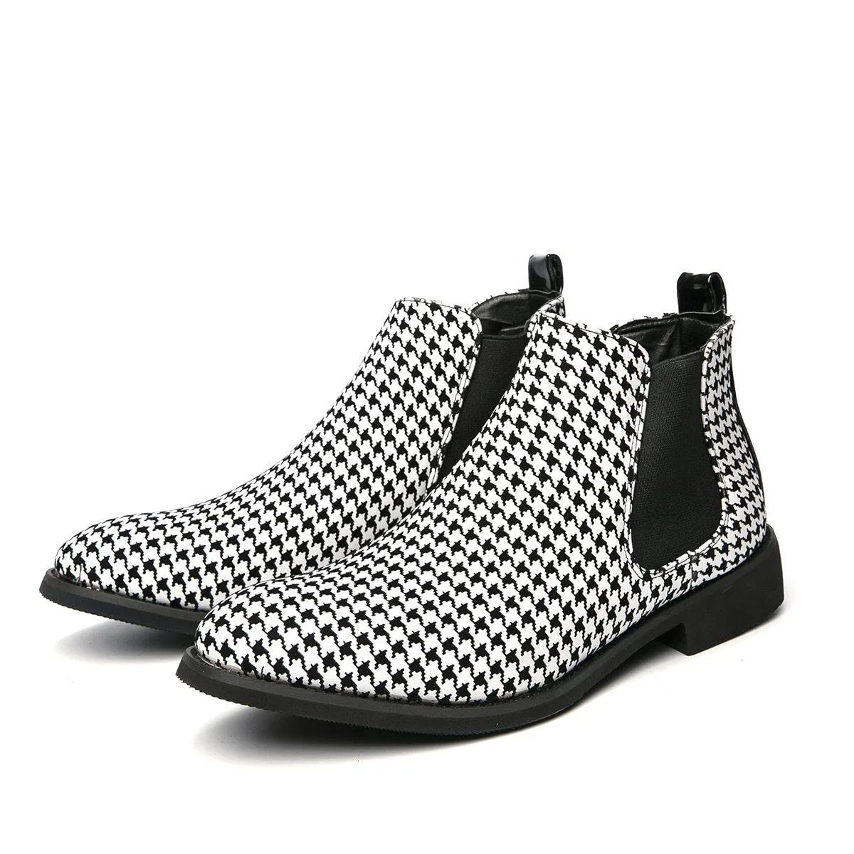 Men's Plaid Faux Leather Chelsea Boots