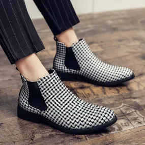 Men's Plaid Faux Leather Chelsea Boots