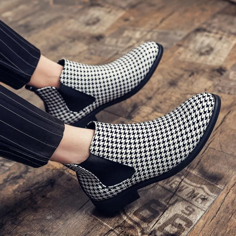 Men's Plaid Faux Leather Chelsea Boots