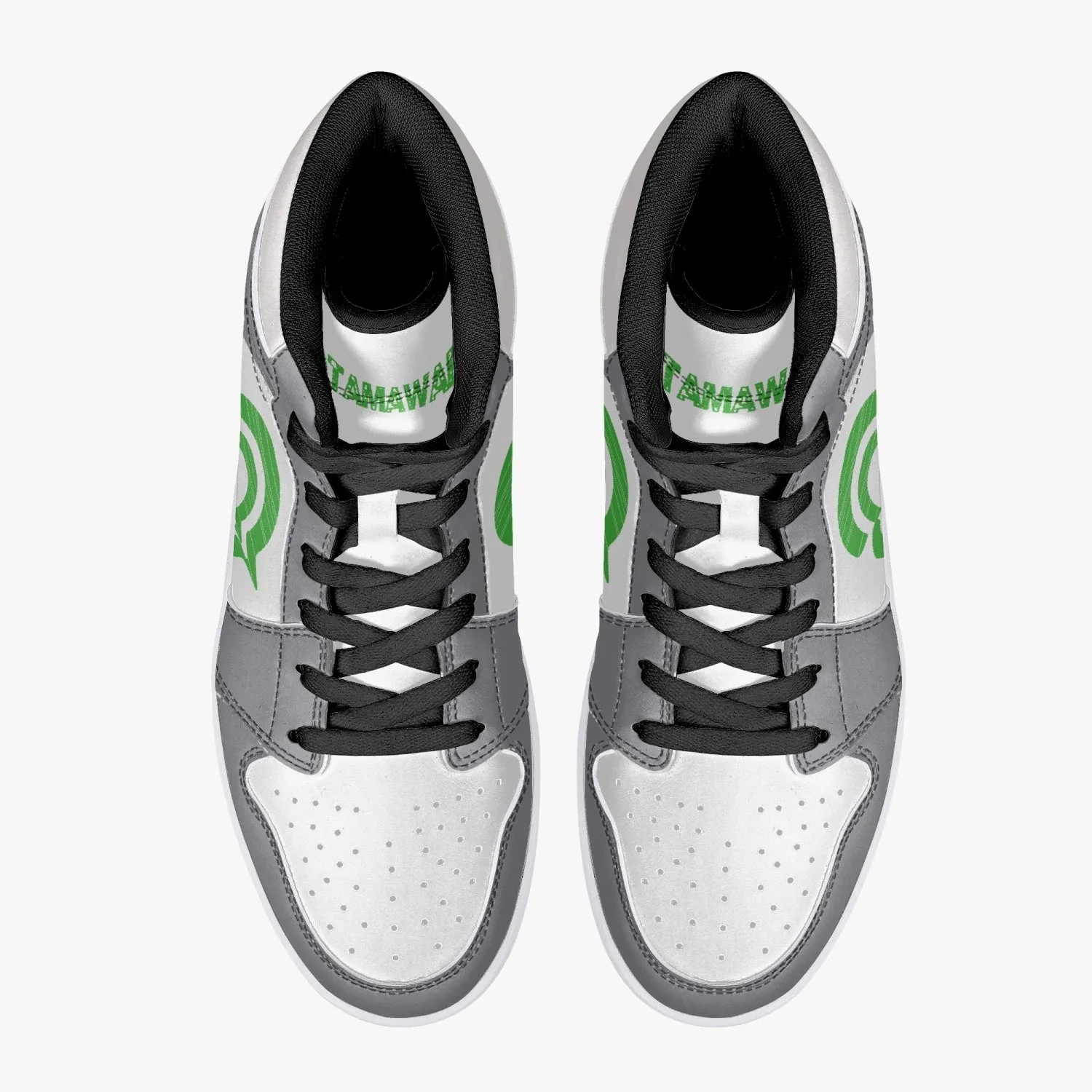 OOTAMAWAE Original Brand High-Top Leather Sneakers - Grey Green logo