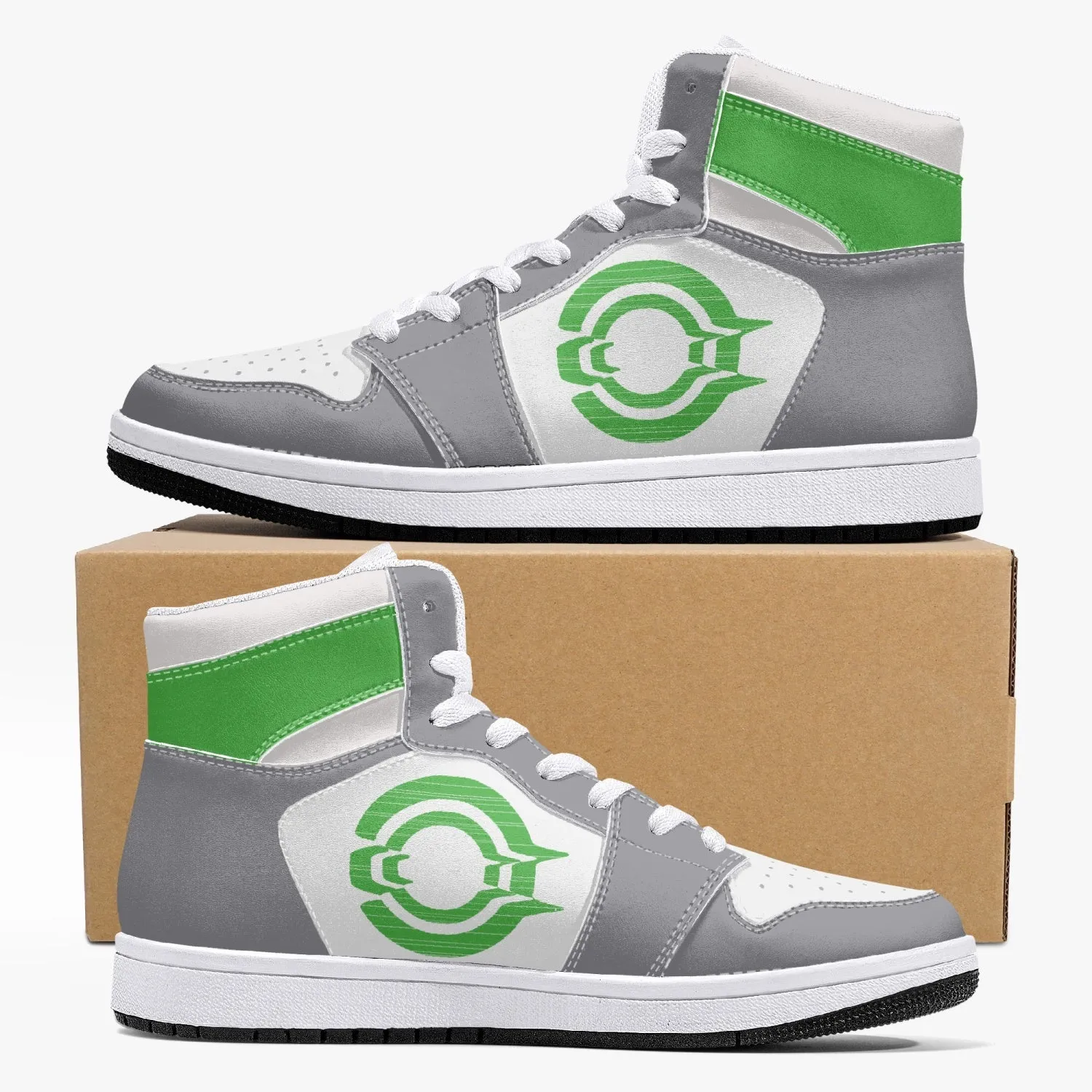 OOTAMAWAE Original Brand High-Top Leather Sneakers - Grey Green logo