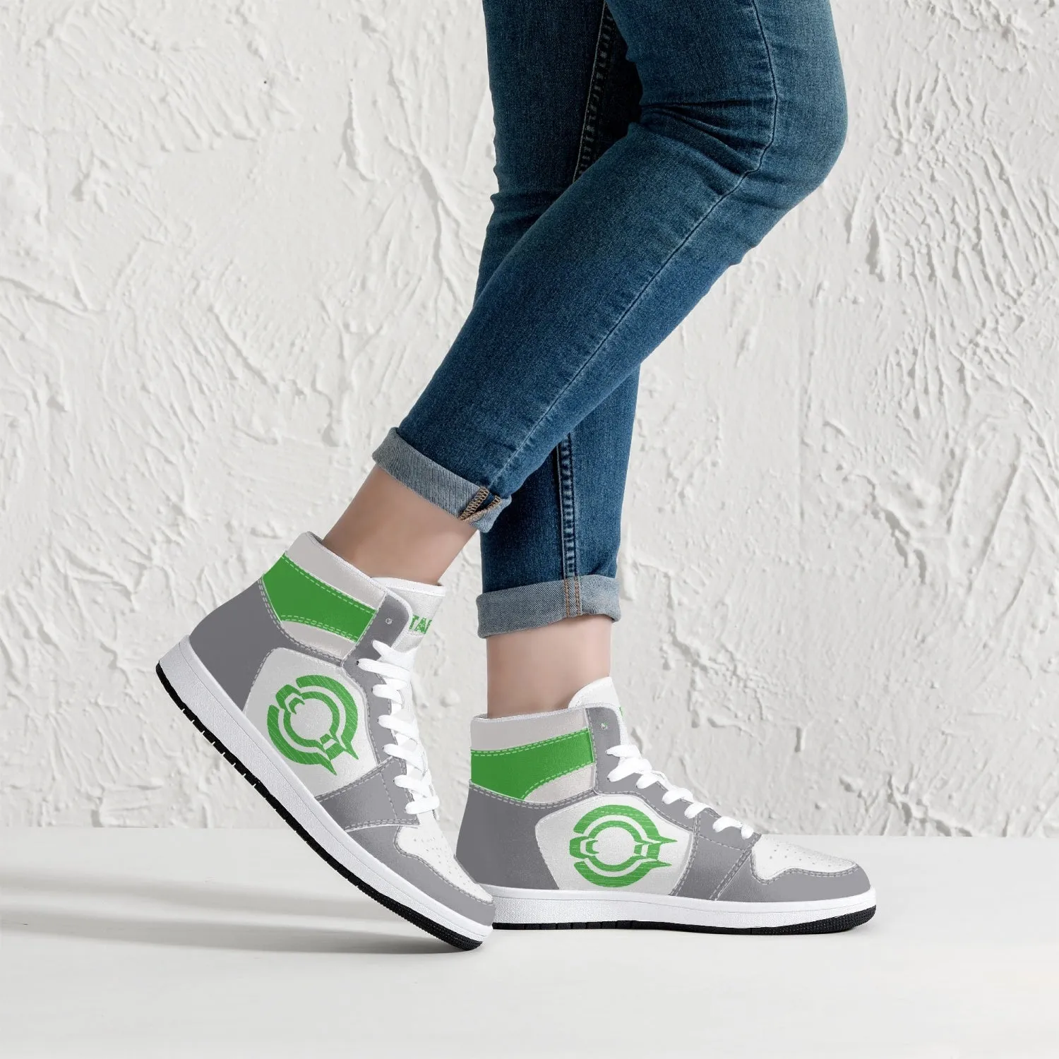 OOTAMAWAE Original Brand High-Top Leather Sneakers - Grey Green logo