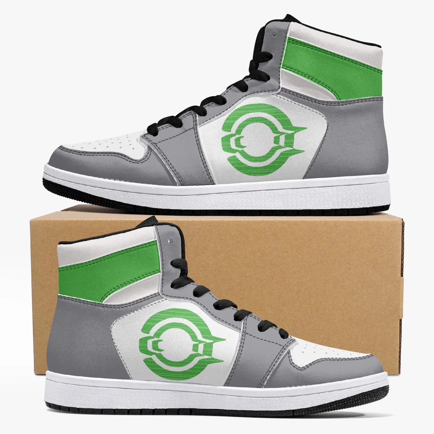 OOTAMAWAE Original Brand High-Top Leather Sneakers - Grey Green logo