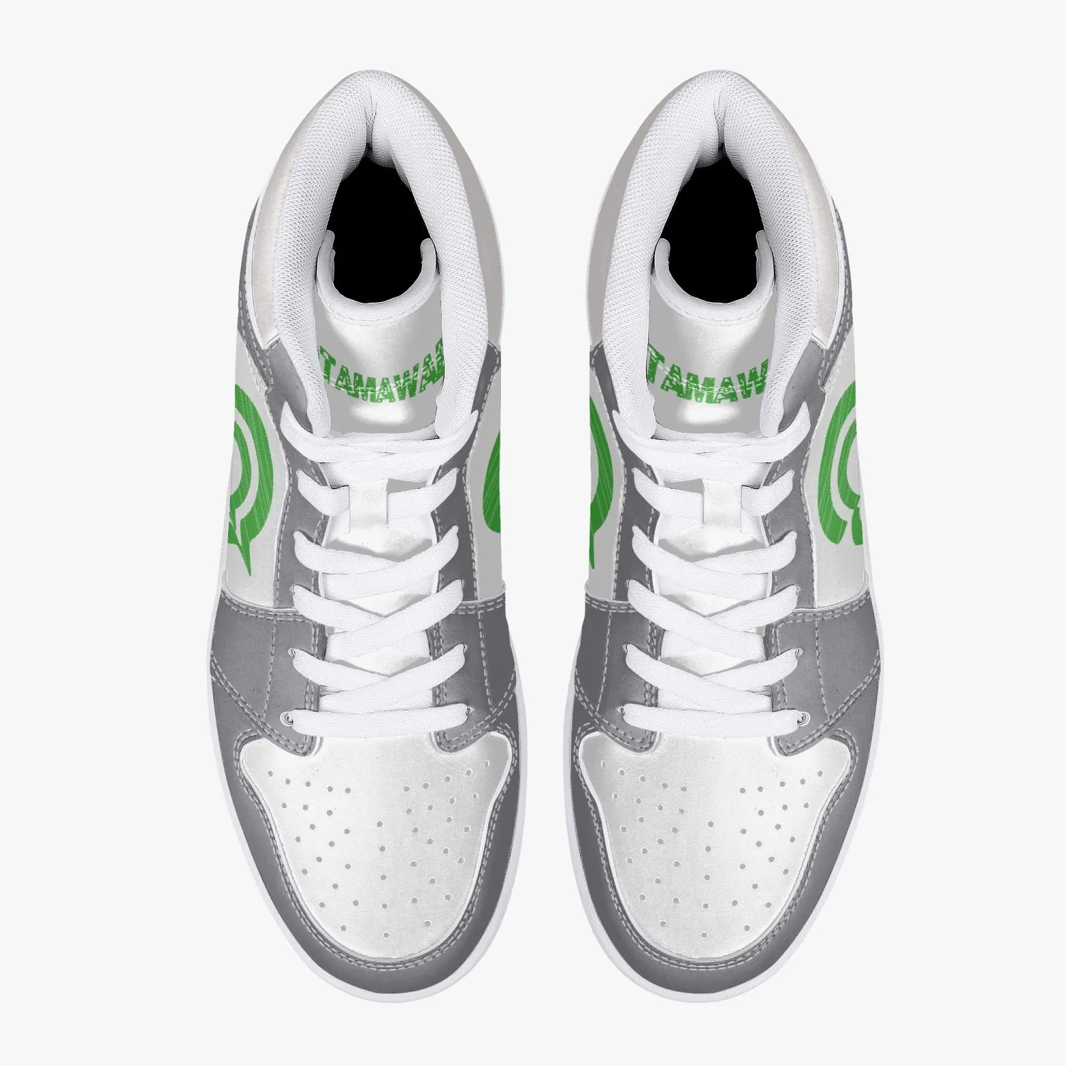 OOTAMAWAE Original Brand High-Top Leather Sneakers - Grey Green logo