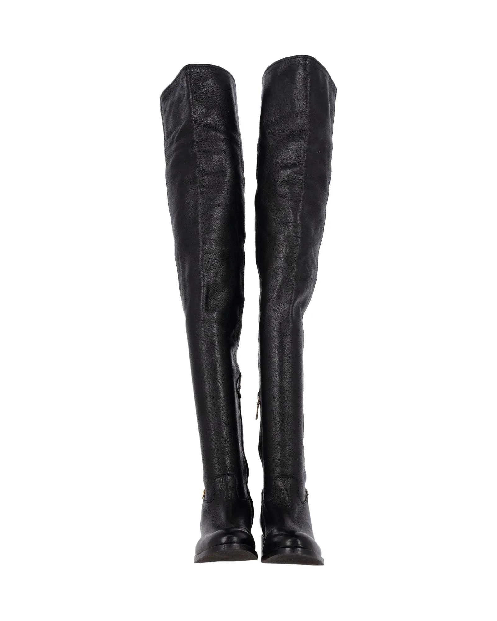 Prada Over-The-Knee Buckled Boots in Black Leather
