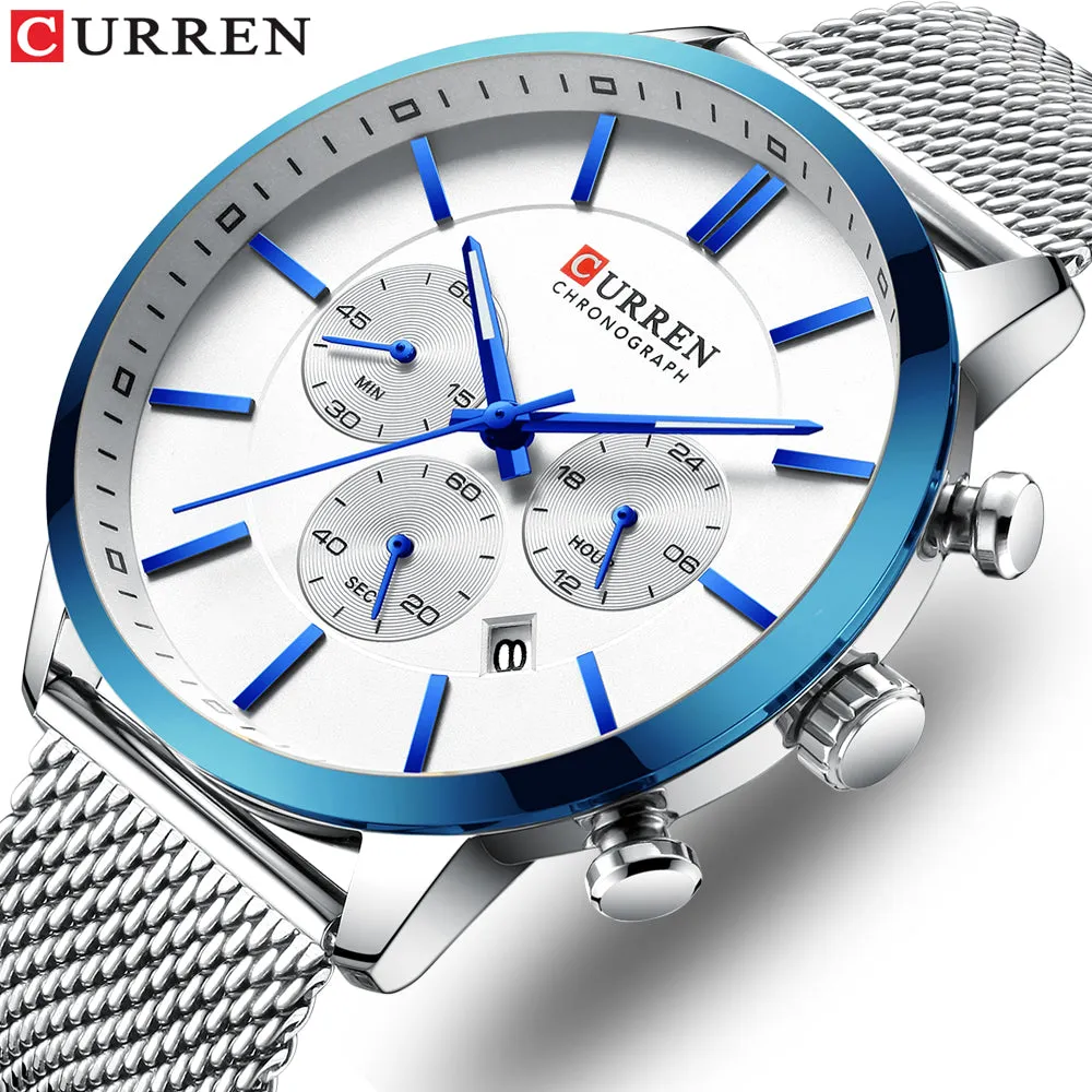 Quartz Business Stainless Steel Watch Men Mesh Band Fashion  Clock Waterproof Sport Watches for Men Casual  CURREN Wristwatch