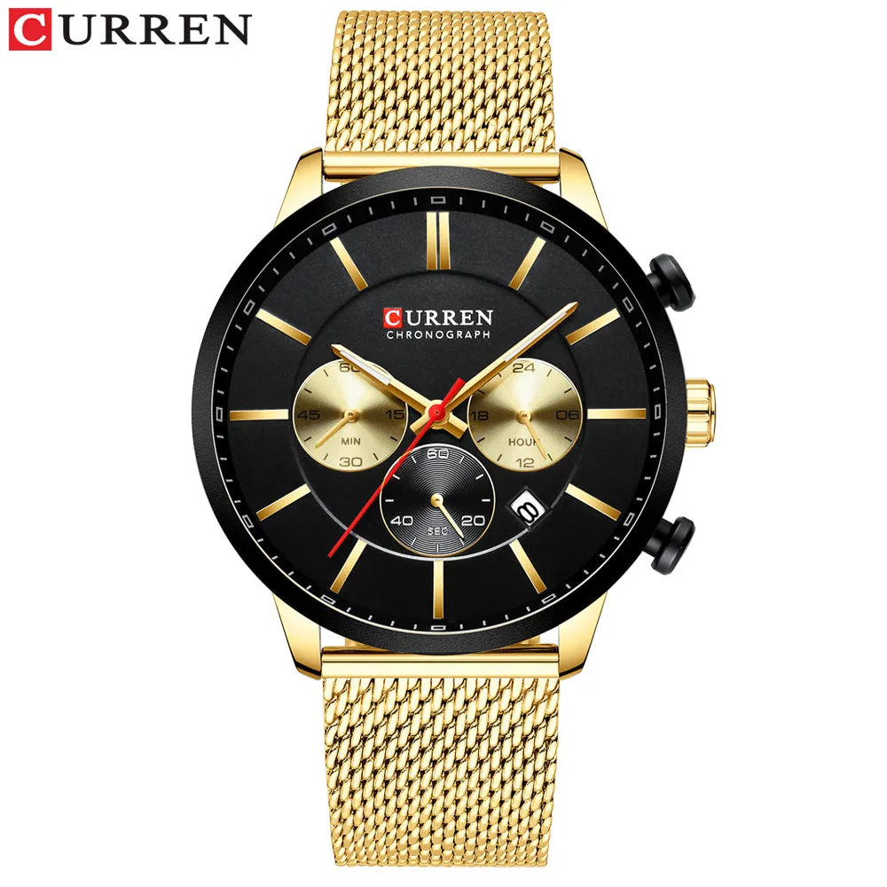 Quartz Business Stainless Steel Watch Men Mesh Band Fashion  Clock Waterproof Sport Watches for Men Casual  CURREN Wristwatch