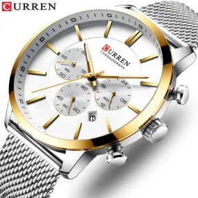Quartz Business Stainless Steel Watch Men Mesh Band Fashion  Clock Waterproof Sport Watches for Men Casual  CURREN Wristwatch