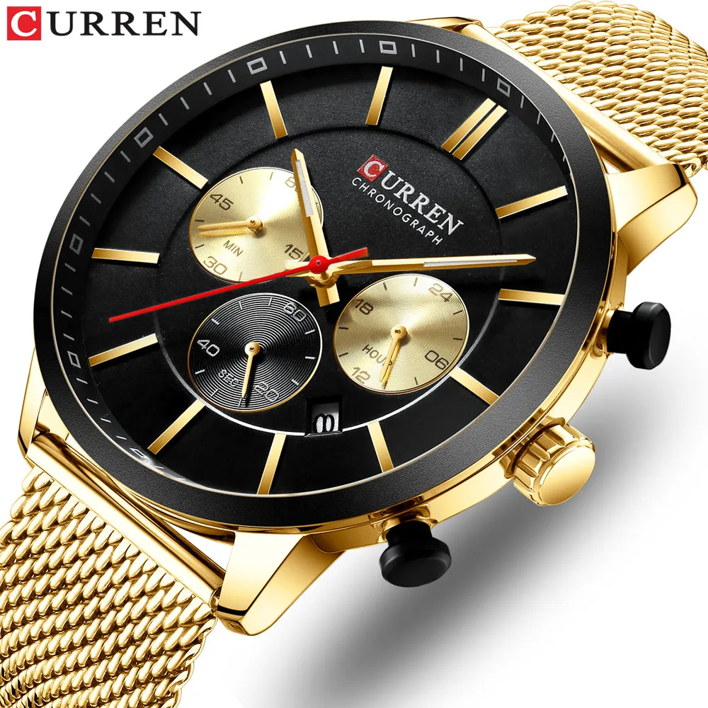 Quartz Business Stainless Steel Watch Men Mesh Band Fashion  Clock Waterproof Sport Watches for Men Casual  CURREN Wristwatch