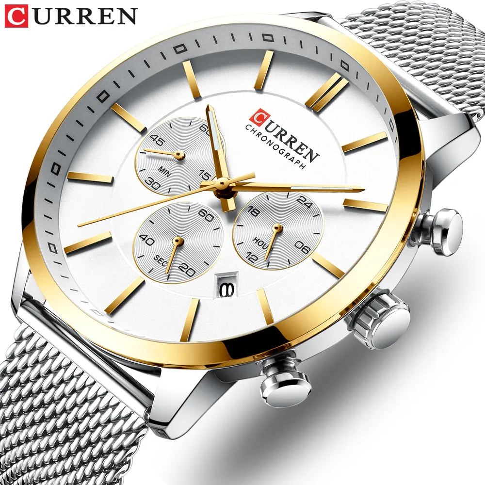 Quartz Business Stainless Steel Watch Men Mesh Band Fashion  Clock Waterproof Sport Watches for Men Casual  CURREN Wristwatch