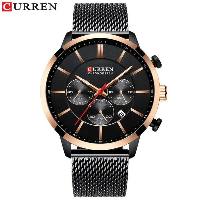Quartz Business Stainless Steel Watch Men Mesh Band Fashion  Clock Waterproof Sport Watches for Men Casual  CURREN Wristwatch