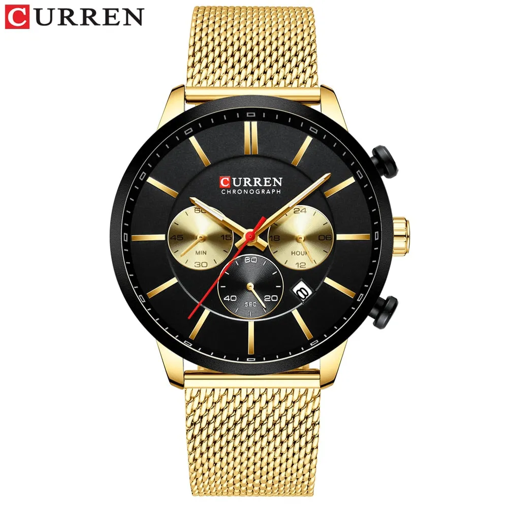 Quartz Business Stainless Steel Watch Men Mesh Band Fashion  Clock Waterproof Sport Watches for Men Casual  CURREN Wristwatch