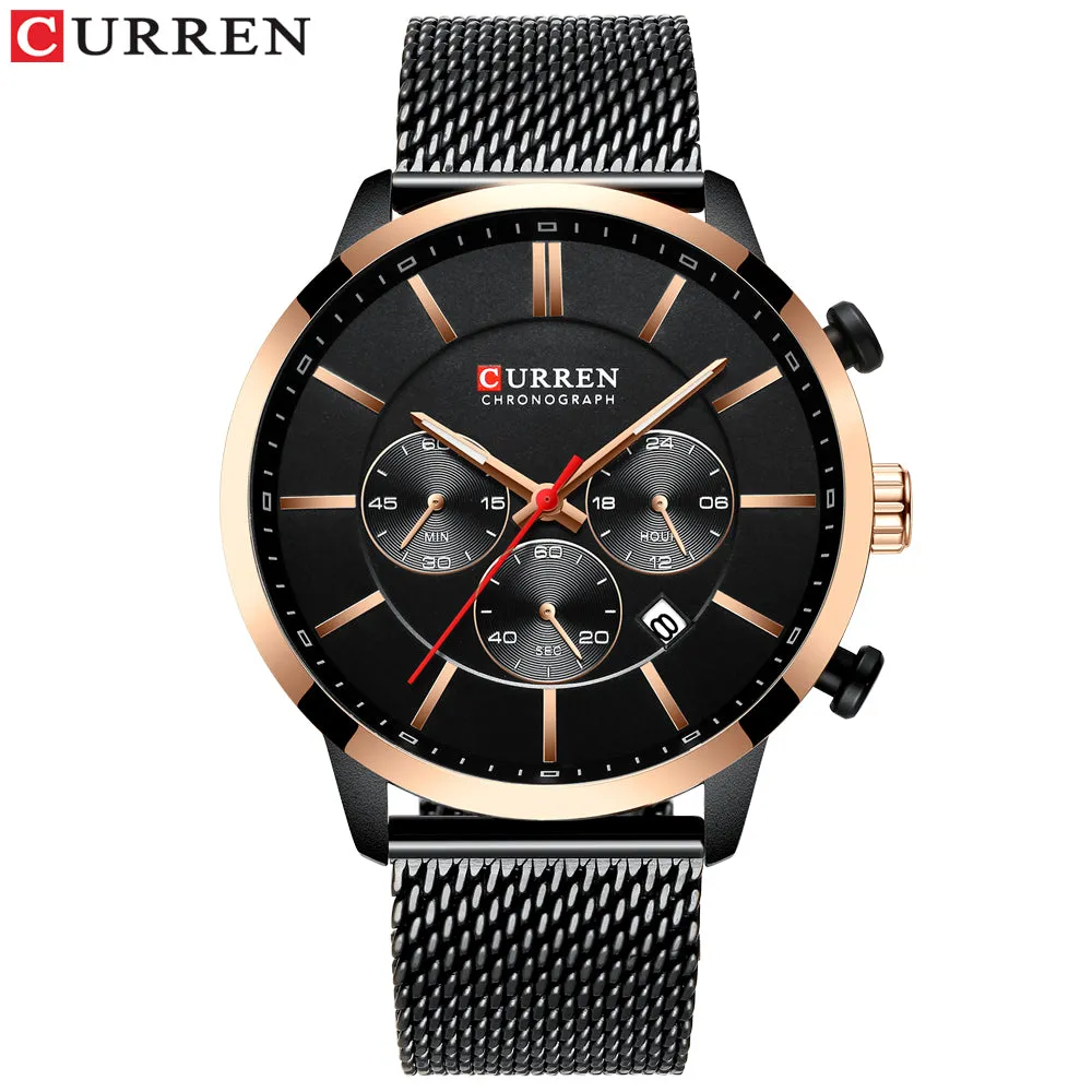 Quartz Business Stainless Steel Watch Men Mesh Band Fashion  Clock Waterproof Sport Watches for Men Casual  CURREN Wristwatch