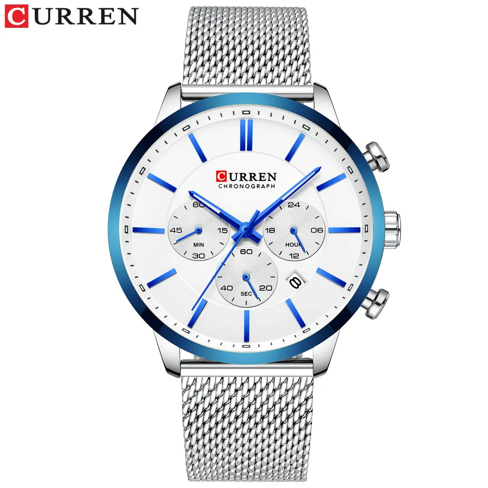 Quartz Business Stainless Steel Watch Men Mesh Band Fashion  Clock Waterproof Sport Watches for Men Casual  CURREN Wristwatch