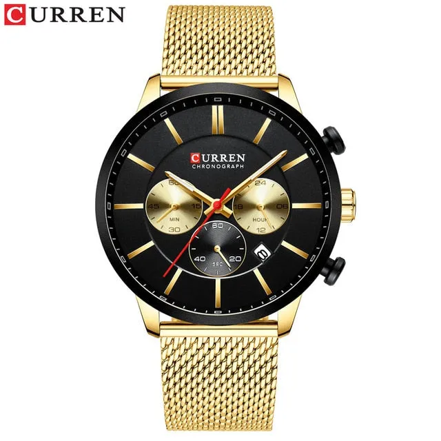 Quartz Business Stainless Steel Watch Men Mesh Band Fashion  Clock Waterproof Sport Watches for Men Casual  CURREN Wristwatch