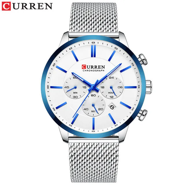 Quartz Business Stainless Steel Watch Men Mesh Band Fashion  Clock Waterproof Sport Watches for Men Casual  CURREN Wristwatch