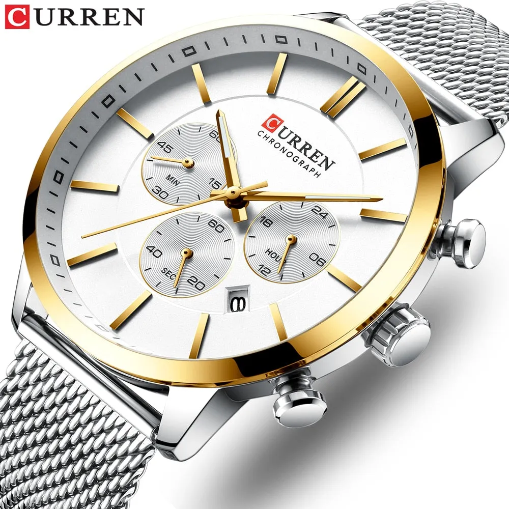 Quartz Business Stainless Steel Watch Men Mesh Band Fashion  Clock Waterproof Sport Watches for Men Casual  CURREN Wristwatch