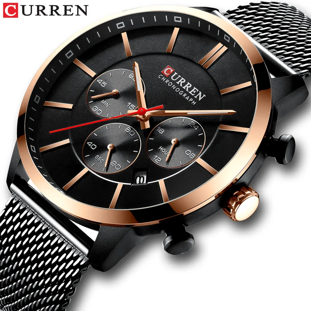 Quartz Business Stainless Steel Watch Men Mesh Band Fashion  Clock Waterproof Sport Watches for Men Casual  CURREN Wristwatch