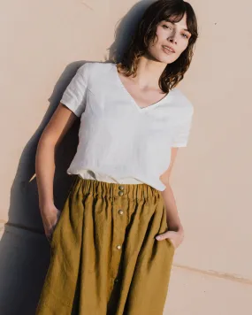 R: MARSEILLE linen front snap skirt (Size: M; Color: Deepest Black)