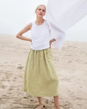 R: SION gathered linen skirt (Size: XL; Color: Light Blue Stripes)
